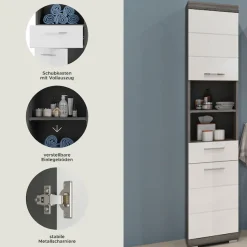 welltime Hochschrank »SIENA, Breite 37cm, 2 Tür, 1 Schubkasten, 2 offene Fächer, MDF-Front« TOPSELLER!, 1 Stk. tlg. in verschiedenen Farben erhältlich, Badmöbel, Badschrank, Schrank, Bad