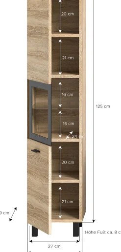 welltime Hochschrank »Tampa, Höhe 125cm, hängend oder stehend montierbar« Badschrank, Bad-Hängeschrank, Badezimmer, Bad-Möbel