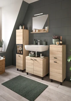welltime Hochschrank »Tampa, Höhe 125cm, hängend oder stehend montierbar« Badschrank, Bad-Hängeschrank, Badezimmer, Bad-Möbel