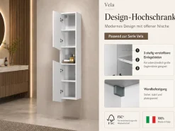 welltime Hochschrank »Vela, Hochschrank, Badschrank schmal, Badezimmerschrank, hängend« 1 Stk. tlg. Breite 30 cm, 2 hochglanzlackierte Türen, 5 verstellbare Fächer