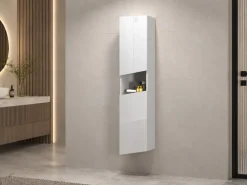 welltime Hochschrank »Vela, Hochschrank, Badschrank schmal, Badezimmerschrank, hängend« 1 Stk. tlg. Breite 30 cm, 2 hochglanzlackierte Türen, 5 verstellbare Fächer