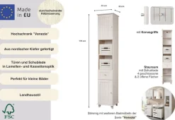 welltime Hochschrank »Venezia Landhaus« Badmöbel, aus massiver Kiefer, 2 Türen, 1 Schublade, Breite 33 cm