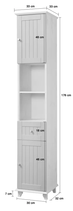 welltime Hochschrank »Venezia Landhaus« Badmöbel, aus massiver Kiefer, 2 Türen, 1 Schublade, Breite 33 cm