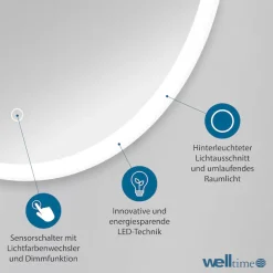 welltime LED-Lichtspiegel »Aura« mit Lichtfarbenwechsler und Dimmschalter, in verschiedenen Größen