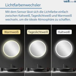 welltime LED-Lichtspiegel »Aura« mit Lichtfarbenwechsler und Dimmschalter, in verschiedenen Größen