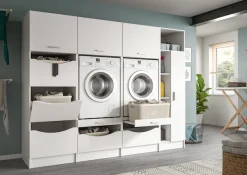 welltime Mehrzweckschrank-Set »FALAS,4-teilig, Hauswirtschaftsraum Set, Breite 242 cm« 2x Waschmaschinenumbauschrank, 1x Wäscheschrank & 1x Mehrzweckschrank,