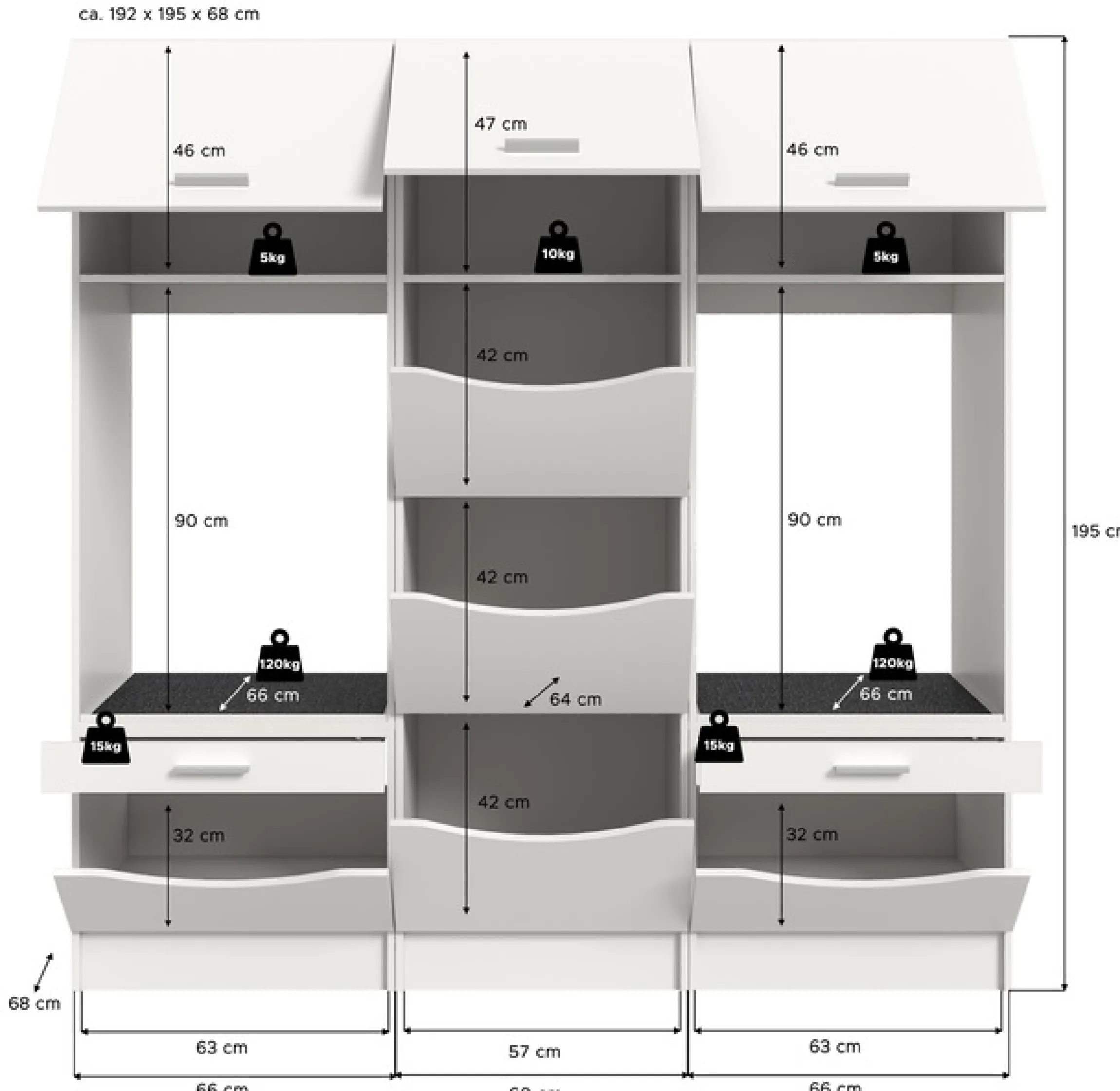 welltime Mehrzweckschrank-Set »FALAS,3-teilig, Hauswirtschaftsraum Set, Breite 192 cm« bestehend aus: 2x Waschmaschinenumbauschrank und 1x Wäscheschrank,