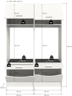 welltime Mehrzweckschrank-Set »FALAS,2-teilig, Hauswirtschaftsraum Set, Breite 133 cm« bestehend aus: 2x Waschmaschinenumbauschrank, in verschiedenen Farben,