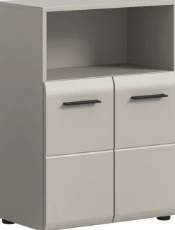 welltime Midischrank »FLORENZ,Breite 60 cm, 2 Türen, 1 Fachboden, 1 offene Fach« TOPSELLER!, 1 Stk. tlg. hochwertige MDF Front, Griff schwarz, Badschrank, Bad