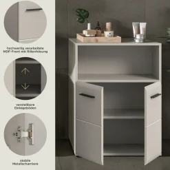 welltime Midischrank »FLORENZ,Breite 60 cm, 2 Türen, 1 Fachboden, 1 offene Fach« TOPSELLER!, 1 Stk. tlg. hochwertige MDF Front, Griff schwarz, Badschrank, Bad