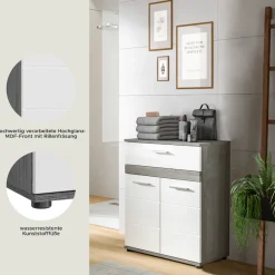 welltime Midischrank »LUCCA, Höhe 79 cm, 2 Türen, 1 Schubkasten, 1 Einlegeboden« Badschrank, Bad-Möbel, Badezimmer