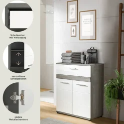 welltime Midischrank »LUCCA, Höhe 79 cm, 2 Türen, 1 Schubkasten, 1 Einlegeboden« Badschrank, Bad-Möbel, Badezimmer
