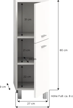 welltime Midischrank »Tampa, Höhe 80cm, hängend oder stehend montierbar« Badschrank, Bad-Möbel, Badezimmer