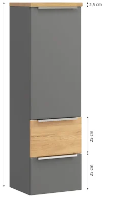 welltime Midischrank »TRIENT, Midischrank 40 cm, Softclose-Auszüge und gedämpfte Scharniere« Maße (B/H/T): ca. 40/130/35 cm,onyx-grey/Wildeiche, Softclose-Metallauszüge