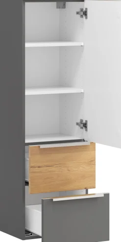 welltime Midischrank »TRIENT, Midischrank 40 cm, Softclose-Auszüge und gedämpfte Scharniere« Maße (B/H/T): ca. 40/130/35 cm,onyx-grey/Wildeiche, Softclose-Metallauszüge