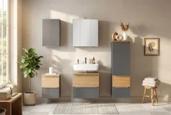 welltime Midischrank »TRIENT, Midischrank 40 cm, Softclose-Auszüge und gedämpfte Scharniere« Maße (B/H/T): ca. 40/130/35 cm,onyx-grey/Wildeiche, Softclose-Metallauszüge