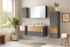 welltime Midischrank »TRIENT, Midischrank 40 cm, Softclose-Auszüge und gedämpfte Scharniere« Maße (B/H/T): ca. 40/130/35 cm,onyx-grey/Wildeiche, Softclose-Metallauszüge