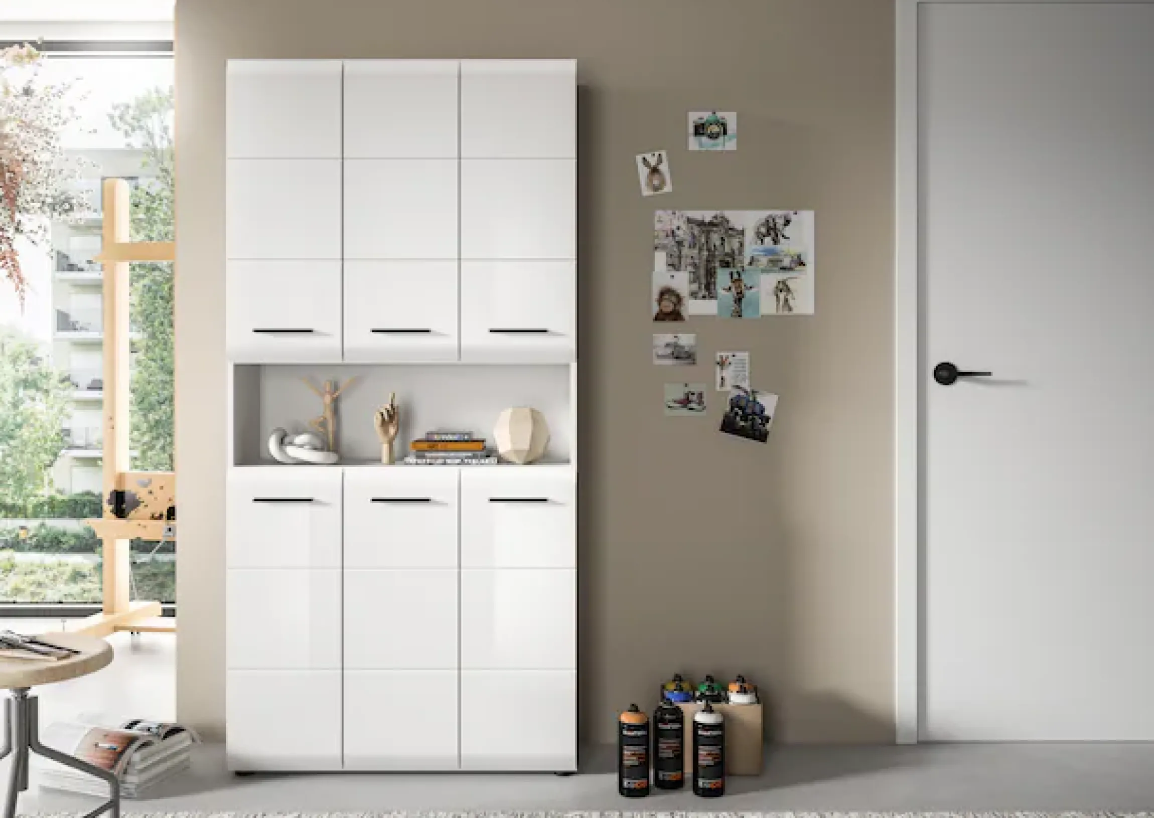 welltime Stauraumschrank »FLORENZ,Höhe 185 cm, 4 oder 6 Türen, viel Stauraum« TOPSELLER!, 1 Stk. tlg. hochwertige MDF Front, Griff schwarz, Badschrank, Bad
