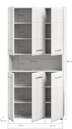 welltime Stauraumschrank »FLORENZ,Höhe 185 cm, 4 oder 6 Türen, viel Stauraum« TOPSELLER!, 1 Stk. tlg. hochwertige MDF Front, Griff schwarz, Badschrank, Bad