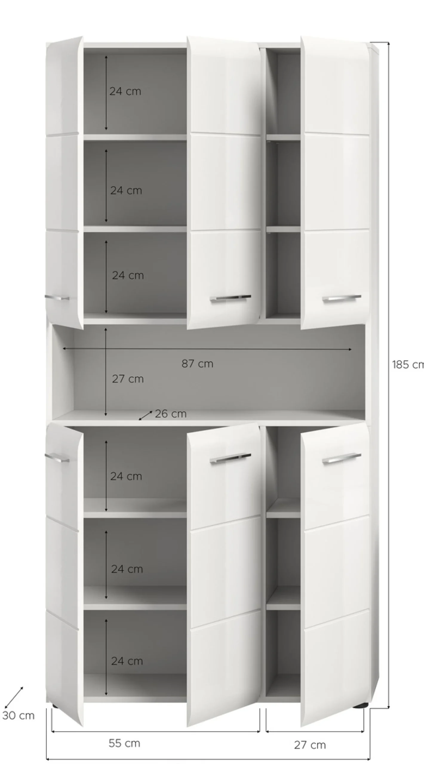 welltime Stauraumschrank »FLORENZ,Höhe 185 cm, 4 oder 6 Türen, viel Stauraum« TOPSELLER!, 1 Stk. tlg. hochwertige MDF Front, Griff schwarz, Badschrank, Bad