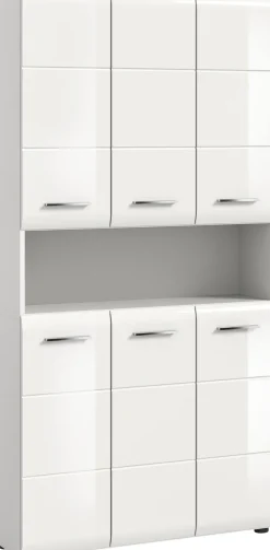 welltime Stauraumschrank »FLORENZ,Höhe 185 cm, 4 oder 6 Türen, viel Stauraum« TOPSELLER!, 1 Stk. tlg. hochwertige MDF Front, Griff schwarz, Badschrank, Bad