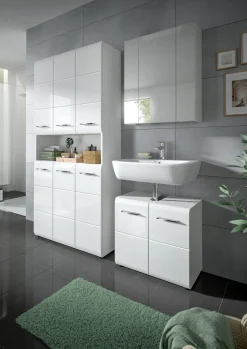 welltime Stauraumschrank »FLORENZ,Höhe 185 cm, 4 oder 6 Türen, viel Stauraum« TOPSELLER!, 1 Stk. tlg. hochwertige MDF Front, Griff schwarz, Badschrank, Bad