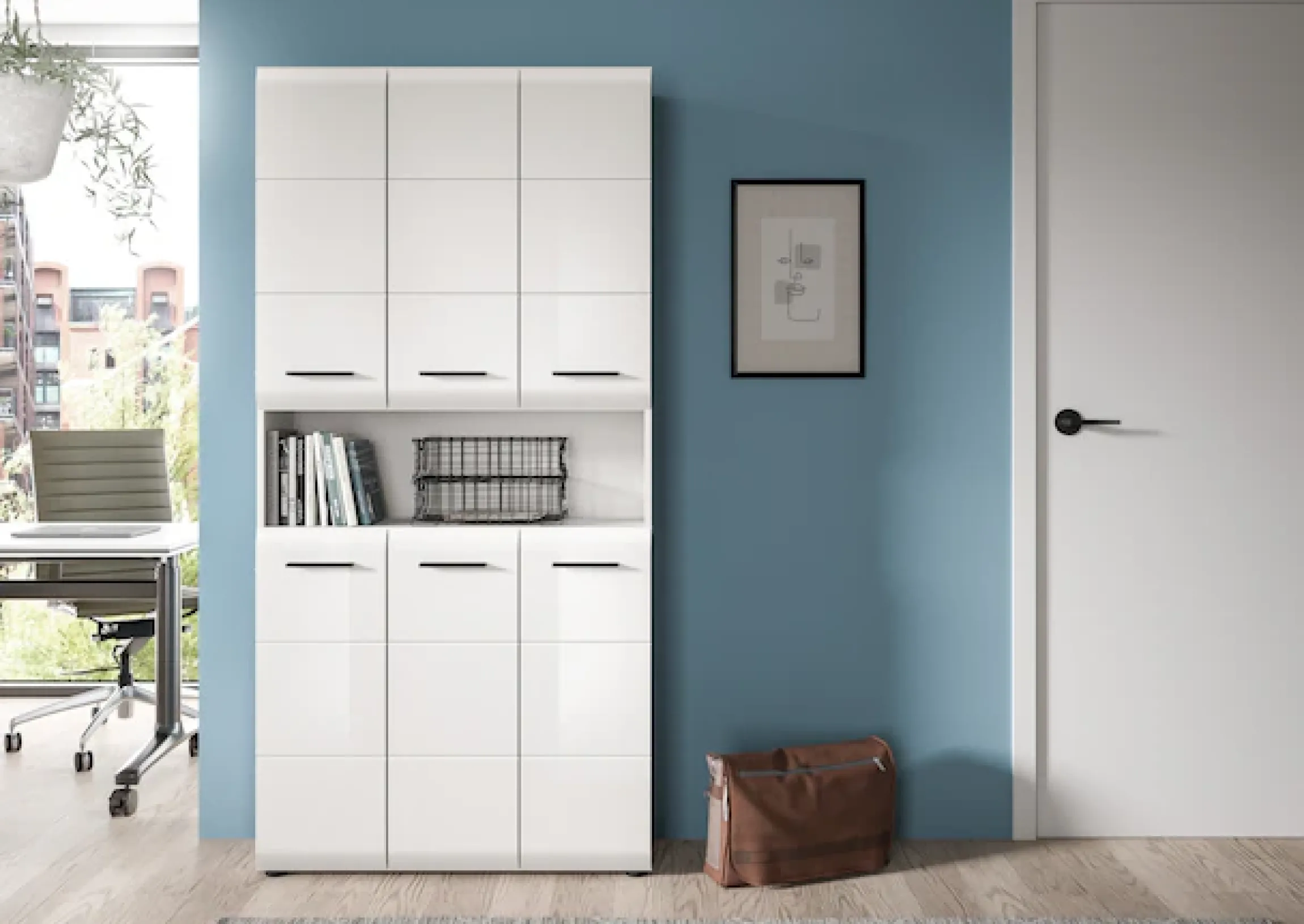 welltime Stauraumschrank »FLORENZ,Höhe 185 cm, 4 oder 6 Türen, viel Stauraum« TOPSELLER!, 1 Stk. tlg. hochwertige MDF Front, Griff schwarz, Badschrank, Bad