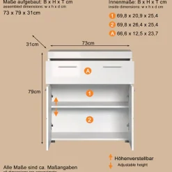 welltime Unterschrank »Avena« Standschrank mit 2 Türen, 1 Schublade - (B/T/H) 73/31/79 cm
