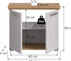 welltime Waschbeckenunterschrank »COSENZA, Breite 69cm, 2 Türen, 1 Einlegeboden, mit Siphonausschnitt« in Landhausoptik, mit weiteren Artikel der Serie kombinierbar, 1 Stk. tlg. Waschbeckenunterschrank, WBU, Bad, Badezimmer