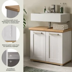 welltime Waschbeckenunterschrank »COSENZA, Breite 69cm, 2 Türen, 1 Einlegeboden, mit Siphonausschnitt« in Landhausoptik, mit weiteren Artikel der Serie kombinierbar, 1 Stk. tlg. Waschbeckenunterschrank, WBU, Bad, Badezimmer