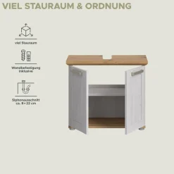 welltime Waschbeckenunterschrank »COSENZA, Breite 69cm, 2 Türen, 1 Einlegeboden, mit Siphonausschnitt« in Landhausoptik, mit weiteren Artikel der Serie kombinierbar, 1 Stk. tlg. Waschbeckenunterschrank, WBU, Bad, Badezimmer