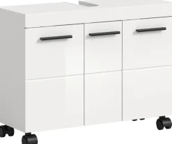 welltime Waschbeckenunterschrank »AVON, Breite 80 cm, 3 Türen, 3 Einlegböden, 6 Fächer« mit Siphonausschnitt 22x8 cm, Rückwand mit Ausschitt,Badmöbel, Badschrank, Unterschrank, Waschtisch, Kommode, Bad