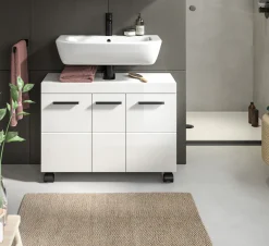 welltime Waschbeckenunterschrank »AVON, Breite 80 cm, 3 Türen, 3 Einlegböden, 6 Fächer« mit Siphonausschnitt 22x8 cm, Rückwand mit Ausschitt,Badmöbel, Badschrank, Unterschrank, Waschtisch, Kommode, Bad