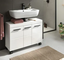 welltime Waschbeckenunterschrank »AVON, Breite 80 cm, 3 Türen, 3 Einlegböden, 6 Fächer« mit Siphonausschnitt 22x8 cm, Rückwand mit Ausschitt,Badmöbel, Badschrank, Unterschrank, Waschtisch, Kommode, Bad