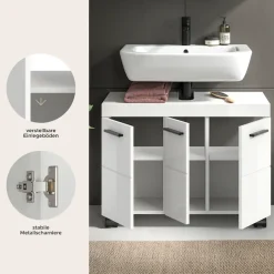 welltime Waschbeckenunterschrank »AVON, Breite 80 cm, 3 Türen, 3 Einlegböden, 6 Fächer« mit Siphonausschnitt 22x8 cm, Rückwand mit Ausschitt,Badmöbel, Badschrank, Unterschrank, Waschtisch, Kommode, Bad