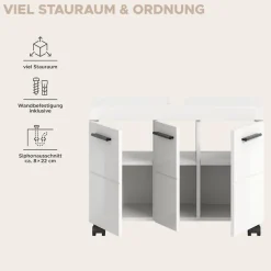 welltime Waschbeckenunterschrank »AVON, Breite 80 cm, 3 Türen, 3 Einlegböden, 6 Fächer« mit Siphonausschnitt 22x8 cm, Rückwand mit Ausschitt,Badmöbel, Badschrank, Unterschrank, Waschtisch, Kommode, Bad