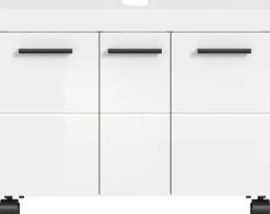 welltime Waschbeckenunterschrank »AVON, Breite 80 cm, 3 Türen, 3 Einlegböden, 6 Fächer« mit Siphonausschnitt 22x8 cm, Rückwand mit Ausschitt,Badmöbel, Badschrank, Unterschrank, Waschtisch, Kommode, Bad