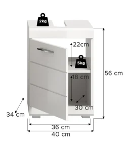 welltime Waschbeckenunterschrank »SIENA, Breite 40cm, 1 Tür, 1 Einlegeboden, 2 Fächer, MDF-Front« WBU, Badmöbel, Badschrank, Kommode, Unterschrank, Bad, Badezimmer