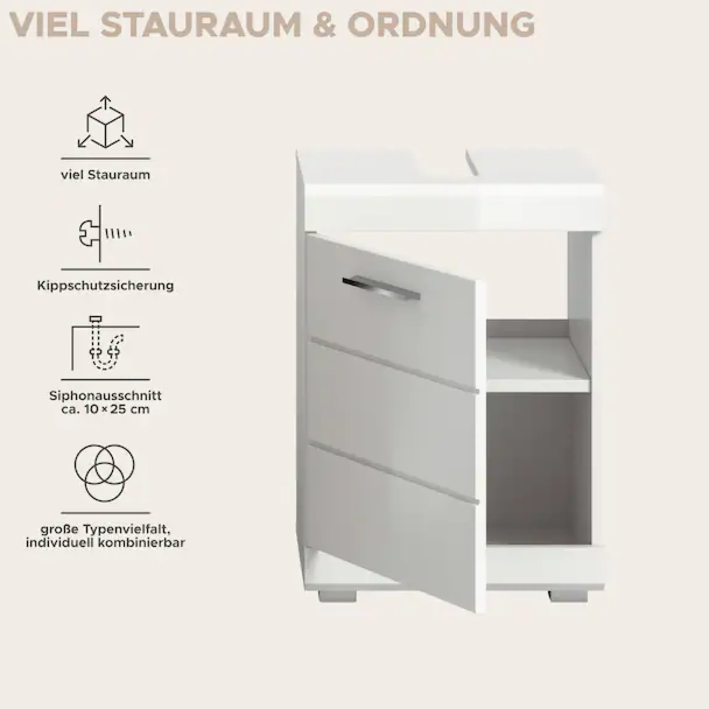welltime Waschbeckenunterschrank »SIENA, Breite 40cm, 1 Tür, 1 Einlegeboden, 2 Fächer, MDF-Front« WBU, Badmöbel, Badschrank, Kommode, Unterschrank, Bad, Badezimmer