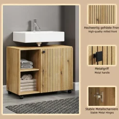 welltime Waschbeckenunterschrank »Amrum« 1 Stk. tlg. Waschtisch auf Rollen - (B/T/H) wahlweise 60-80/42/64 cm