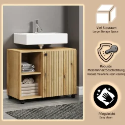 welltime Waschbeckenunterschrank »Amrum« 1 Stk. tlg. Waschtisch auf Rollen - (B/T/H) wahlweise 60-80/42/64 cm