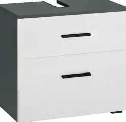welltime Waschbeckenunterschrank »Skara« mit Klappe und Schubkasten, schwarze Griffe, Breite 60 cm, Höhe 55 cm