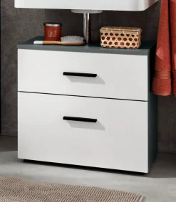 welltime Waschbeckenunterschrank »Skara« mit Klappe und Schubkasten, schwarze Griffe, Breite 60 cm, Höhe 55 cm