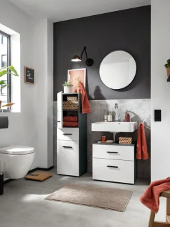 welltime Waschbeckenunterschrank »Skara« mit Klappe und Schubkasten, schwarze Griffe, Breite 60 cm, Höhe 55 cm