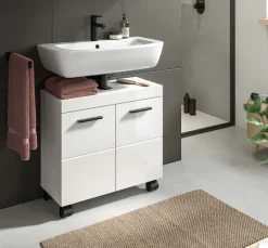 welltime Waschbeckenunterschrank »AVON, Breite 60 cm, 2 Türen, 1 Einlegboden, 2 Fächer« mit Siphonausschnitt 22x8 cm, Rückwand mit Ausschitt,Badmöbel, Badschrank, Unterschrank, Waschtisch, Kommode, Bad