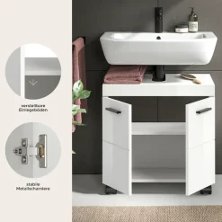 welltime Waschbeckenunterschrank »AVON, Breite 60 cm, 2 Türen, 1 Einlegboden, 2 Fächer« mit Siphonausschnitt 22x8 cm, Rückwand mit Ausschitt,Badmöbel, Badschrank, Unterschrank, Waschtisch, Kommode, Bad