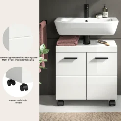 welltime Waschbeckenunterschrank »AVON, Breite 60 cm, 2 Türen, 1 Einlegboden, 2 Fächer« mit Siphonausschnitt 22x8 cm, Rückwand mit Ausschitt,Badmöbel, Badschrank, Unterschrank, Waschtisch, Kommode, Bad