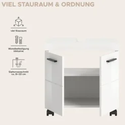 welltime Waschbeckenunterschrank »AVON, Breite 60 cm, 2 Türen, 1 Einlegboden, 2 Fächer« mit Siphonausschnitt 22x8 cm, Rückwand mit Ausschitt,Badmöbel, Badschrank, Unterschrank, Waschtisch, Kommode, Bad