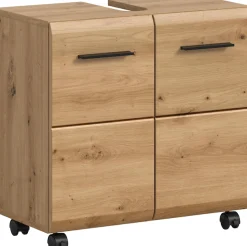 welltime Waschbeckenunterschrank »FLORENZ,Breite 60cm, inkl. Siphonausschnitt, mit Türen oder Schüben« TOPSELLER!,hochwertige MDF Front, Griff schwarz, Badschrank, Bad