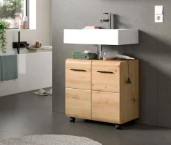 welltime Waschbeckenunterschrank »FLORENZ,Breite 60cm, inkl. Siphonausschnitt, mit Türen oder Schüben« TOPSELLER!,hochwertige MDF Front, Griff schwarz, Badschrank, Bad